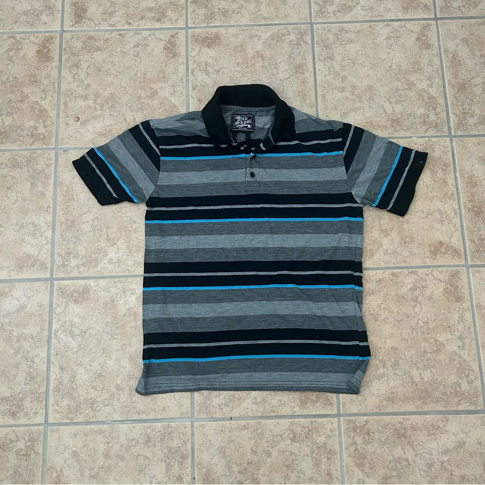Classic Striped Polo Shirt in Gray and Blue